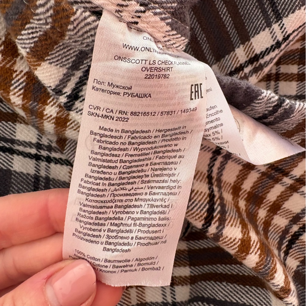 Only & Sons Grey & Brown Plaid Flannel Shirt Jacket size XL - Picture 6 of 7